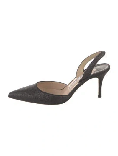 Pre-owned Manolo Blahnik Glitter Glitter Accents Slingback Pumps In Black