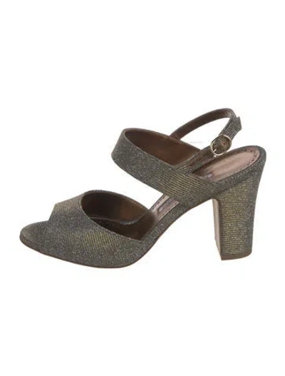 Pre-owned Manolo Blahnik Glitter Glitter Accents Slingback Sandals In Silver