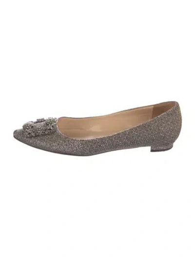 Pre-owned Manolo Blahnik Glitter Patterned Flats In Silver