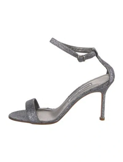 Pre-owned Manolo Blahnik Glitter Sandals In Silver