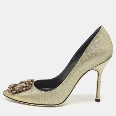 Pre-owned Manolo Blahnik Gold Fabric Hangisi Pumps Size 36.5