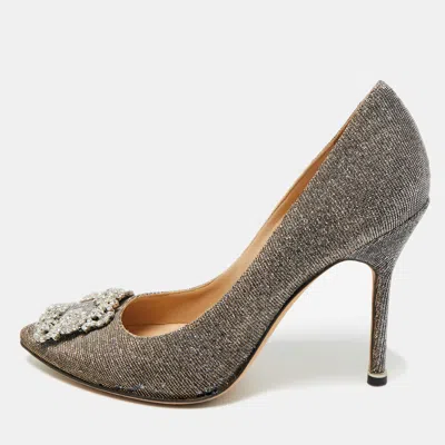 Pre-owned Manolo Blahnik Gold Metallic Lurex Fabric Hangisi Pumps Size 38.5