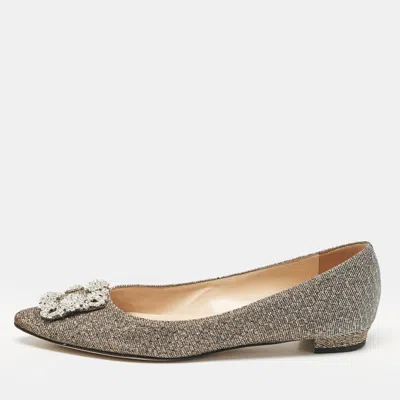 Pre-owned Manolo Blahnik Gold/silver Glitter Fabric Hangisi Ballet Flats Size 38 In Metallic