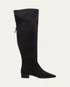 Manolo Blahnik Gore Suede Block Heel Knee Boots In Black