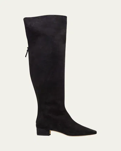 Manolo Blahnik Gore Suede Block Heel Knee Boots In Black