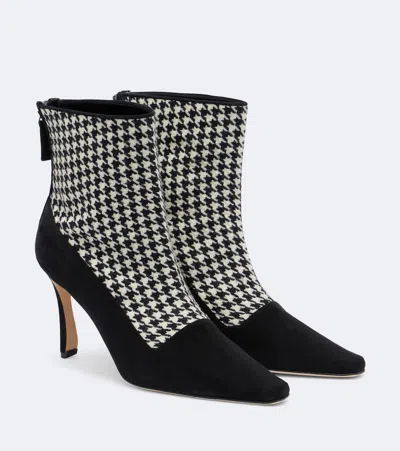 Manolo Blahnik Gosta 90 Houndstooth Wool And Suede Ankle Boots In Black