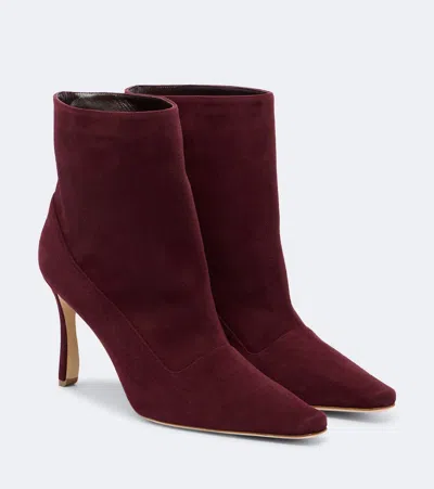 Manolo Blahnik Gostatu Suede Ankle Boots In Burgundy