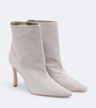 Manolo Blahnik Gostatu Suede Ankle Boots In Silver