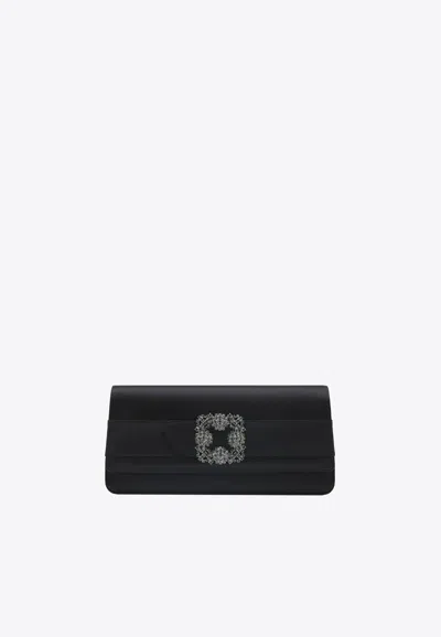 Manolo Blahnik Gothisi Clc Crystal Buckle Satin Clutch In Black