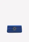 Manolo Blahnik Gothisi Crystal Buckle Satin Clutch In Blue