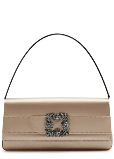 Manolo Blahnik Gothisi Embellished Satin Clutch In Brown