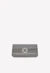 Manolo Blahnik Gothisi Glitter Crystal Buckle Clutch In Silver