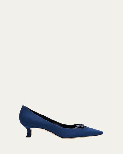 Manolo Blahnik Grafa Woven Bow Kitten Pumps