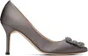 Manolo Blahnik Hangisi Pumps In Satin With Jewel Buckle In Gray