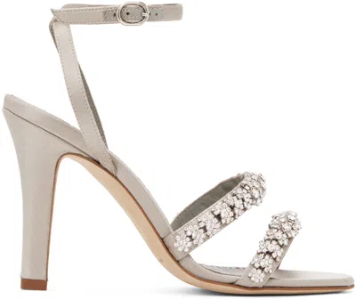 Manolo Blahnik Gray Vedada Heeled Sandals In 0502 Light Grey