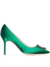 Manolo Blahnik Green Hangisi 90 Satin Pumps In Green