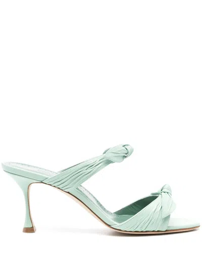 Manolo Blahnik Lollo 70mm Leather Mules In Green