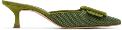 MANOLO BLAHNIK GREEN MAYSALEBI MULES