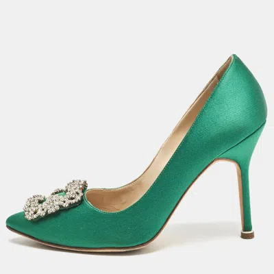 Pre-owned Manolo Blahnik Green Satin Hangisi Pumps Size 36