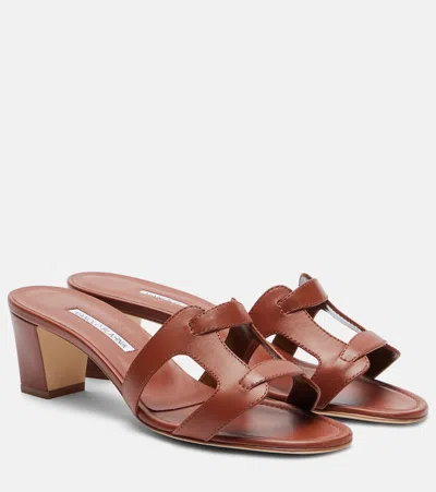 Manolo Blahnik Grellanu 50 Leather Mules In Brown