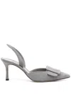 Manolo Blahnik Maysli 70 Buckled Suede Slingback Pumps In Grey
