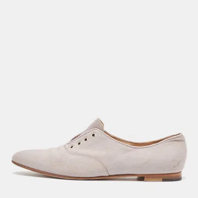 Pre-owned Manolo Blahnik Grey Canvas Oxfords Size 39.5 In Beige