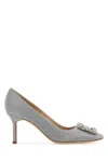 Manolo Blahnik Hangisi 90 Embellished Glittered Satin Pumps In Silver