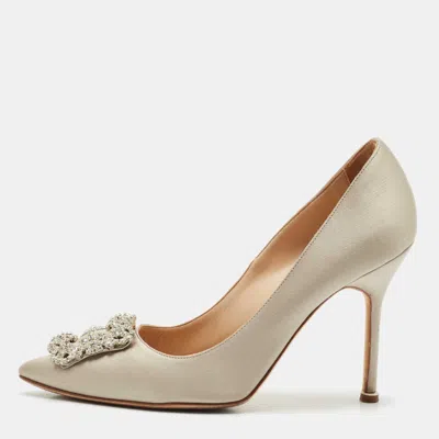 Pre-owned Manolo Blahnik Grey Lurex Fabric Hangisi Pumps Size 38.5