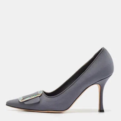 Pre-owned Manolo Blahnik Grey Satin Buckle Maysale Pumps Size 36