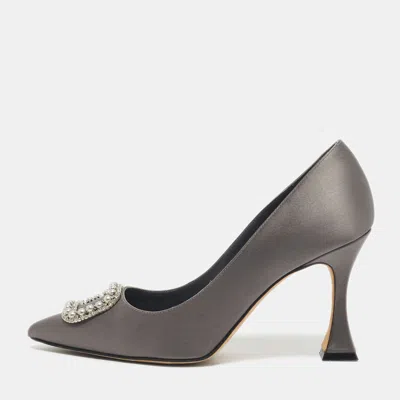 Pre-owned Manolo Blahnik Grey Satin Fabeta Pumps Size 39 In Gray
