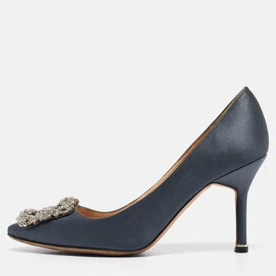 Pre-owned Manolo Blahnik Grey Satin Hangisi Pumps Size 35