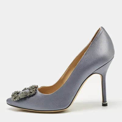 Pre-owned Manolo Blahnik Grey Satin Hangisi Pumps Size 35 In Gray