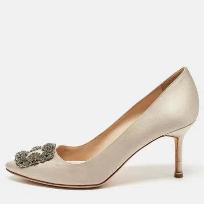 Pre-owned Manolo Blahnik Grey Satin Hangisi Pumps Size 39