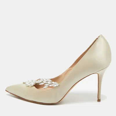 Manolo Blahnik Grey Satin Jewel Nadira Pointed Toe Pumps In Gray