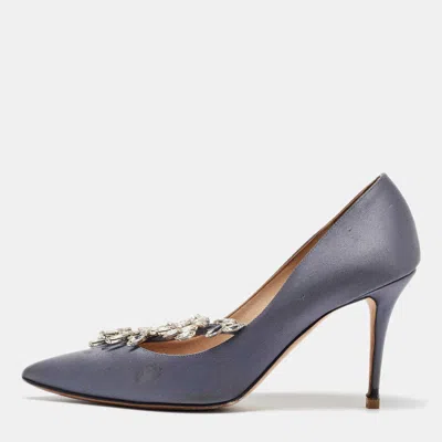 Pre-owned Manolo Blahnik Grey Satin Nadira Pointed Toe Pumps Size 39