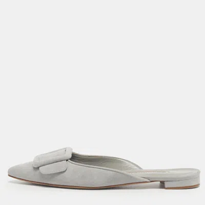 Manolo Blahnik Grey Suede Maysale Mules In Gray