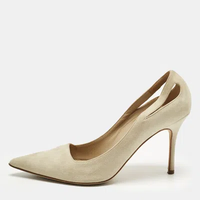 Pre-owned Manolo Blahnik Grey Suede Pointed Toe Pumps Size 38 In Gray