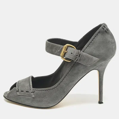 Pre-owned Manolo Blahnik Grey Suede Reata Peep Toe Pumps Size 40.5