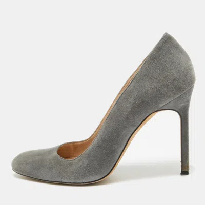 Pre-owned Manolo Blahnik Grey Suede Round Toe Pumps Size 35.5