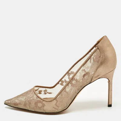 Manolo Blahnik Grey/gold Mesh And Leather Salola Pumps In Metallic