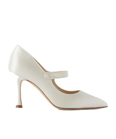 Manolo Blahnik Grosgrain-trimmed Satin Mary Jane Pumps In White