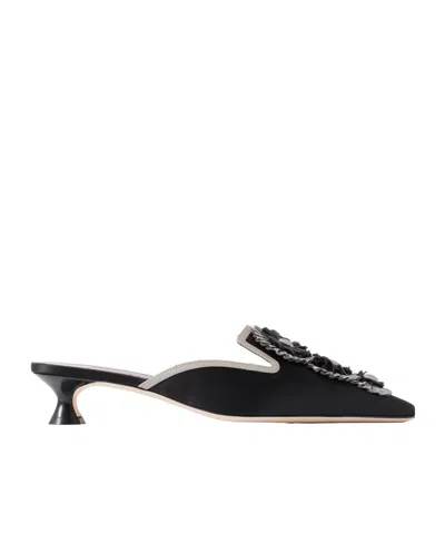 Manolo Blahnik Merode 30 Grosgrain-trimmed Satin Mules In Black