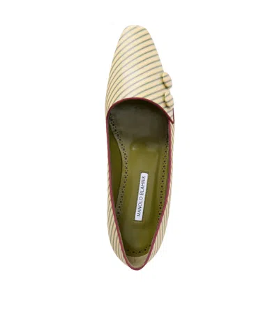 Manolo Blahnik Grosgrain-trimmed Striped Satin Flats In Multi