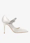Manolo Blahnik Hamedi 105 Satin Jewel Embellished Pumps In Milk