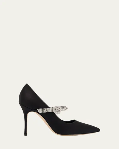 MANOLO BLAHNIK HAMEDI SILK CRYSTAL-BUCKLE PUMPS