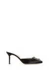 Manolo Blahnik Hangimisu Satin Buckle Mules In Black