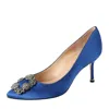 Manolo Blahnik Pointed-toe Mid-height Stiletto Pumps With Decorative Embellishment In Blue