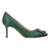 Manolo Blahnik Crystal Buckle High Heels In Green