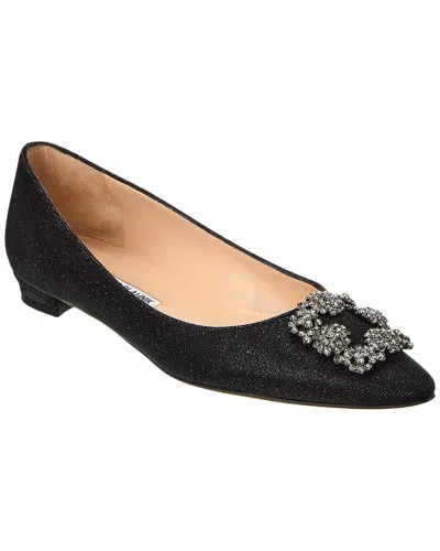 Manolo Blahnik Hangisi 10 Glitter Flat In Black