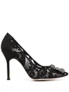 Manolo Blahnik Hangisi 102mm Lace Pumps In Black